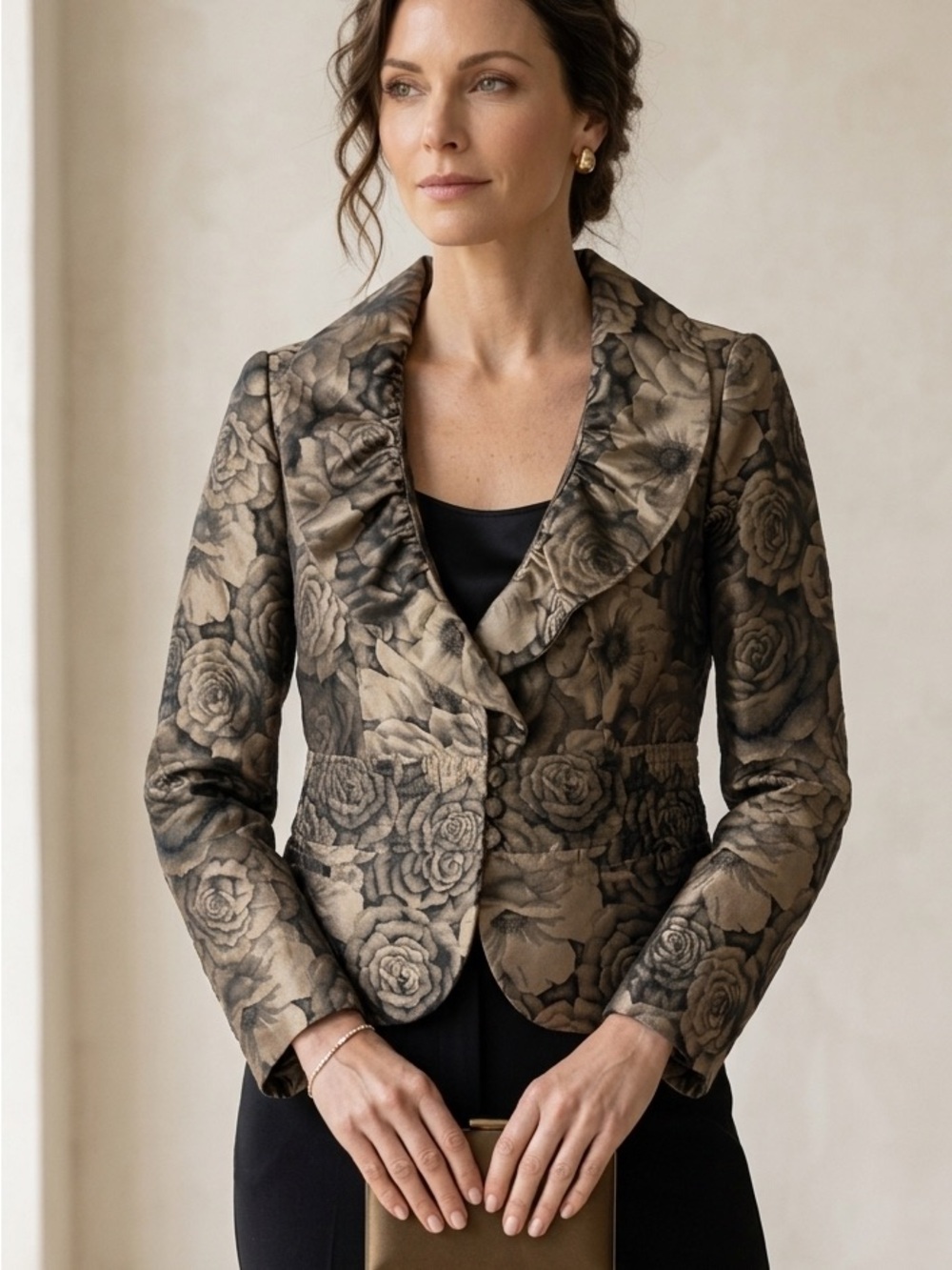 ARMANI COLLEZIONI | Rose Gold Floral Peplum Jacquard Blazer Jacket Size 12